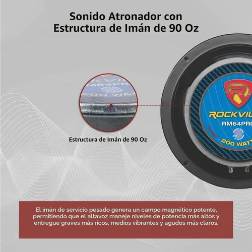 Vista 7 de Rockville RM64PRO 6.5" 4 Ohm Altavoz de coche de rango medio de bajos medios, 105dB 200w