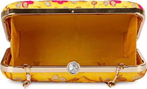 Vista 5 de LONGING TO BUY Embrague de caja de diseño hecho a mano - Bordado Zari para mujer