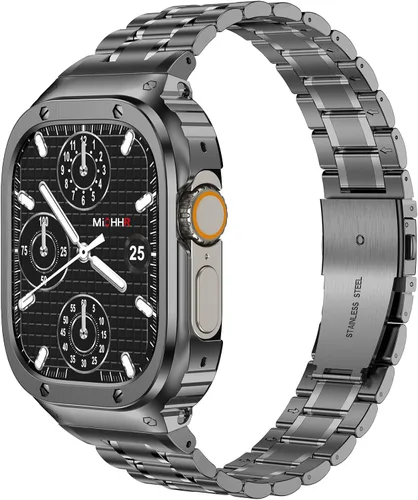 Vista 7 de MioHHR Correa de Acero Inoxidable para Reloj con Estuche Compatible con Correas de Apple Watch 40/41 mm, Correa Resistente con Cubierta Protectora