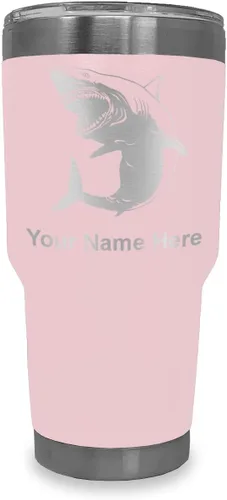 Vista 23 de LaserGram Vaso aislado al vacío de 20 onzas, gran tiburón blanco, grabado personalizado incluido (negro)