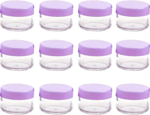 Vista 8 de 12 recipientes cosméticos redondos de plástico negro recargables, sin BPA, 0.5 fl oz/0.5 oz, con tapas