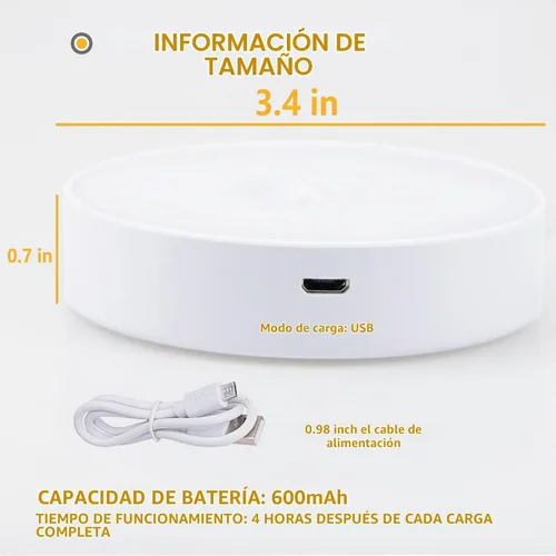 Vista 2 de LAVAED Paquete de 4 luces de disco con sensor de movimiento para interiores, luces LED de armario, luces nocturnas recargables por USB, 9 LED, 3000