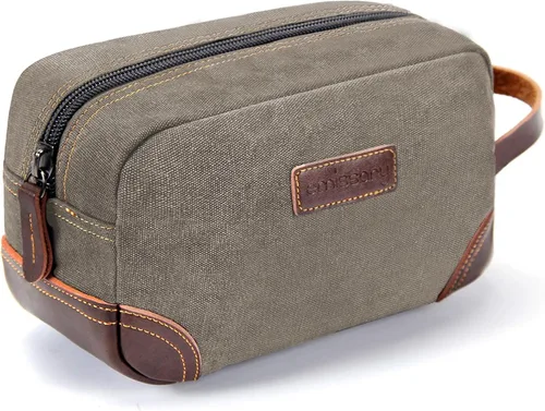 Vista 9 de emissary Neceser de viaje para hombre de cuero y lona, neceser de viaje para hombre, kit dopp de cuero y lona para hombres, bolsa de afeitar para 2