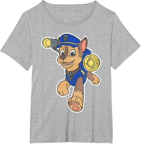 Vista 100 de Paw Patrol Chase Character Patch - Camiseta negra de manga corta con cuello redondo y ajuste clásico, talla S Negro