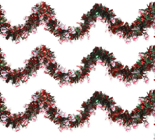 Vista 6 de Eboot 6 guirnaldas de oropel de muñeco de nieve de Navidad de 39.4 pies, guirnalda de oropel colgante de Navidad, guirnalda metálica gruesa