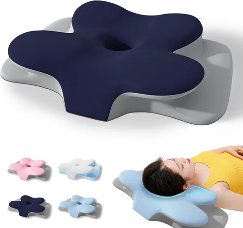 Vista 7 de Almohada cervical para cuello y hombro, almohadas ergonómicas de espuma viscoelástica para dormir con funda de almohada lavable, almohada Azul Cielo