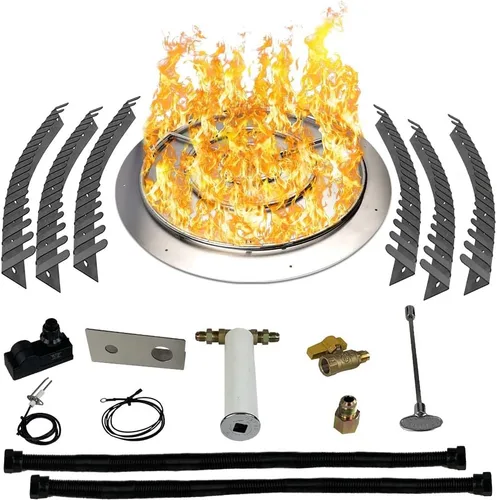 Vista 31 de Kit de sartén y anillo de acero inoxidable para quemador de hoguera, con encendido por chispa para fogatas de propano líquido, sartén de 18