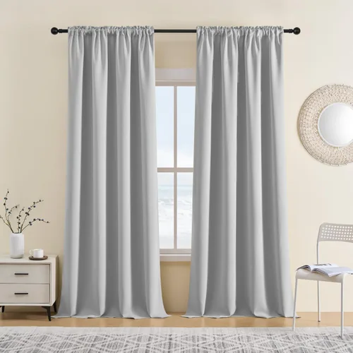 Vista 28 de CUCRAF Cortinas opacas cortas para oscurecer la habitación, paneles de cortina para ventana, bolsillo para cortinero, cortinas sólidas
