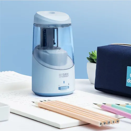 Vista 6 de M&G Sacapuntas eléctrico azul, sacapuntas automático portátil para lápices de colores, parada automática, súper afilado y rápido, funciona con USB