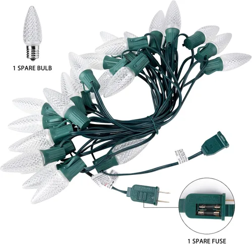 Vista 4 de Brightown Guirnalda de luces de Navidad C9, luces LED de Navidad para exteriores con 100 bombillas C9 de fresa, impermeables, extensibles, C9 Blanco