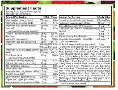 Vista 2 de 120 cápsulas líquidas multivitamínicas de frutas y verduras, multivitaminas cargadas, suplementos, múltiples vitaminas tienen muchos antioxidantes