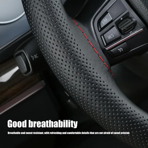 Vista 2 de Funda de cuero transpirable para volante, 14.9 pulgadas para automóvil, camión, SUV (negro #1203)