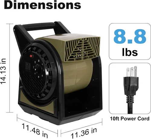 Vista 7 de BILT HARD Ventilador profesional giratorio de alta velocidad, ventilador de 15 pulgadas 450 CFM con 3 velocidades para secado, motor de aire de 120