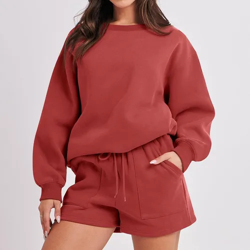 Vista 4 de Sweatsuits for Women Loungewear Workout Athletic Tracksuits Long Sleeve Tops Sweatshirt Shorts Casual Suit Sets