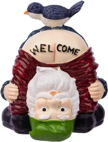 Vista 7 de Estatua divertida de gnomos de jardín para exteriores, decoración de resina de las 5 en punto, resistente a la intemperie, regalo de humor
