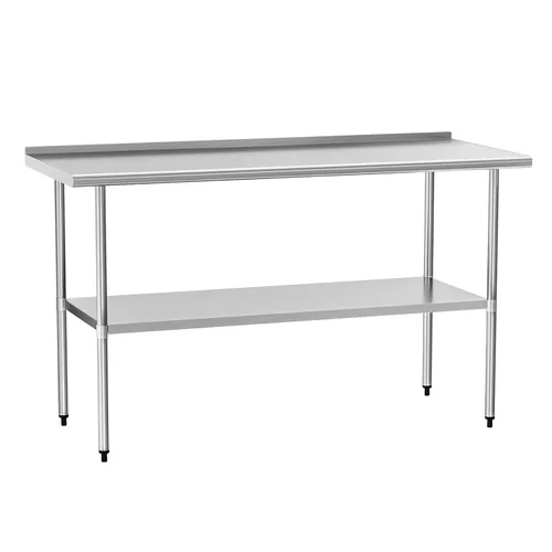 Vista 17 de Mesa de preparación y trabajo de acero inoxidable con estante ajustable y salpicadero, isla de cocina con almacenamiento, estaciones de trabajo Mesa