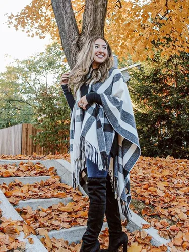 Vista 3 de Moss Rose Chal de viaje para mujer poncho frontal abierto capa para otoño e invierno