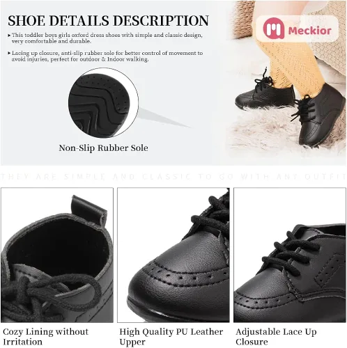 Vista 5 de Meckior Mocasines clásicos de piel sintética para niños y niñas zapatos de vestir Oxford para niños y niñas zapatos de vestir planos para caminar