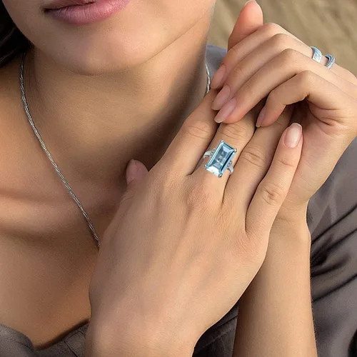 Vista 6 de Anillos de gemas para mujeres, adolescentes y niñas, chapados en oro grueso, plateado, ovalados, redondos, cuadrados, esmeralda, circonita cúbica