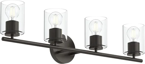 Vista 33 de Progress Lighting Lámpara moderna de tocador de baño de cristal blanco grabado con 4 luces, colección Replay, níquel cepillado (P2160-09)