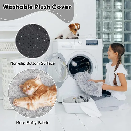 Vista 6 de Almohadilla térmica para gatos y perros, cama gruesa y calmante antiansiedad para cachorros, cama antideslizante de piel sintética de felpa