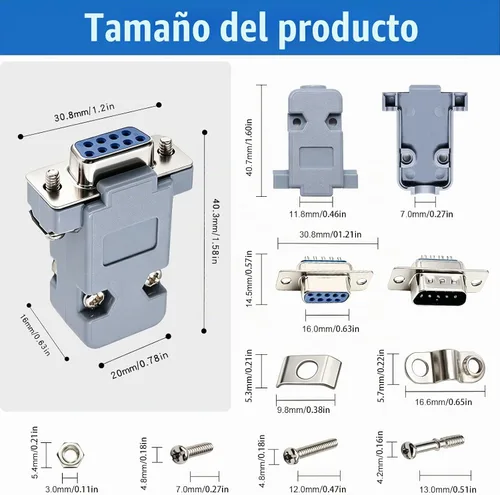 Vista 2 de Paquete de 18 adaptadores de conector DB9, conectores D-SUB de 9 pines macho/hembra para copa de soldadura, carcasa chapada en estaño, capuchas