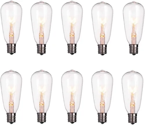 Vista 8 de Paquete de 10 bombillas LED, 0.6 W, base de tornillo C9/E17 ST40, bombillas de repuesto de plástico transparente para patio al aire libre, tira