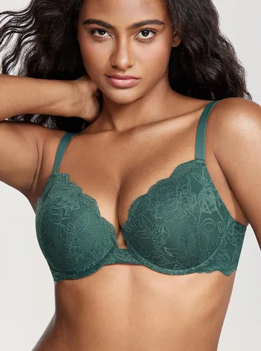 Vista 3 de DOBREVA Brasier de encaje push up para mujer, con aros, cobertura completa, sexy, talla extra grande