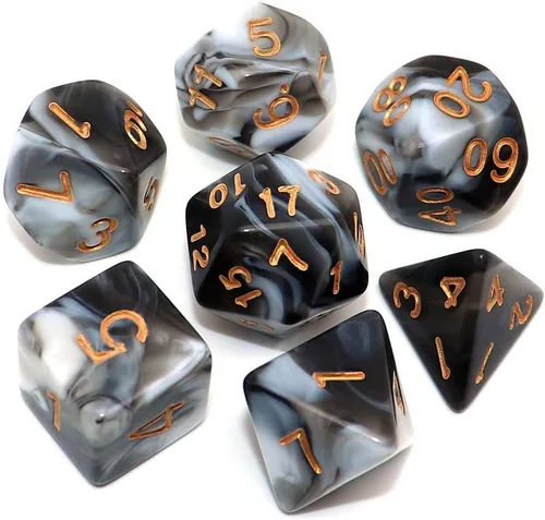 Vista 19 de Juego de dados poliédricos DND con brillo para juegos de rol de mazmorras y dragones (D&D) RPG, dados verdes mezclados con nebulosa negra