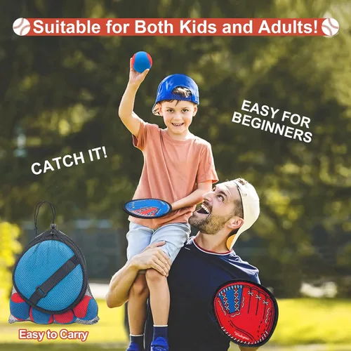 Vista 2 de Wedopro Juego de Lanzar y Atrapar Pelota, Guante de Béisbol para Niños Pequeños y Juguetes de Pelota para Atrapar, Juegos al Aire Libre para Niños