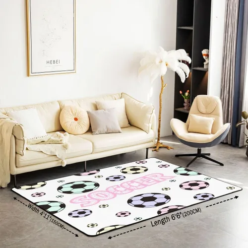 Vista 2 de Alfombra de fútbol para niños, 3 x 5, patrón musical, alfombra para sala de estar, decoración de habitación de niños y niñas, temática deportiva