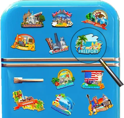 Vista 4 de Freeport - Imán para nevera con imán de madera en 3D, monumentos de viaje, coleccionables, recuerdos, decoración hecha a mano -2268