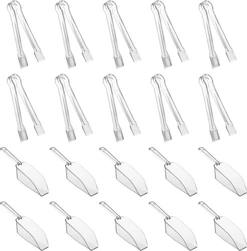 Vista 9 de Paquete combinado de 12, 6 pinzas de plástico para servir, mini pinzas de cocina, pinzas de cocina y 6 cucharas de plástico transparente