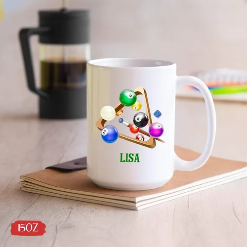Vista 5 de Taza de billar, taza de billar personalizada, taza deportiva personalizada, taza de café de billar, regalo para los amantes del billar, taza