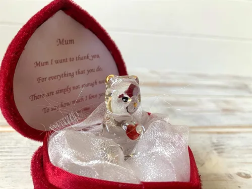 Vista 6 de Caja en forma de corazón de oso de cristal para una madre muy querida gracias mamá