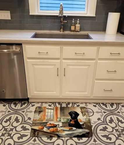 Vista 2 de Caroline's Treasures Black Lab Fall Kitchen Pumpkins Memory Foam Kitchen Mat
