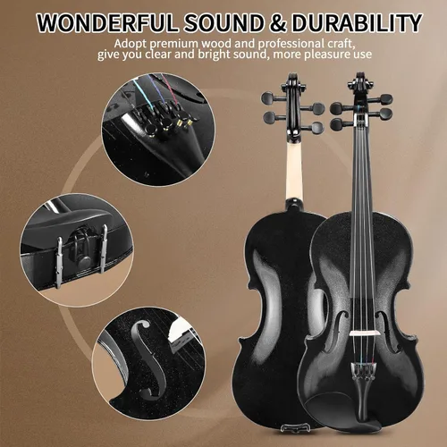 Vista 2 de Ktaxon Violín para principiantes y estudiantes, violines acústicos 4/4, kit de violín tamaño completo con estuche, arco, colofonia, para adultos