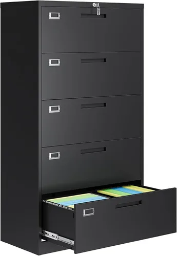 Vista 14 de Archivador de 2 cajones con cerradura, archivadores metálicos para oficina en casa, gabinete pequeño vertical negro para oficina en casa, archivador