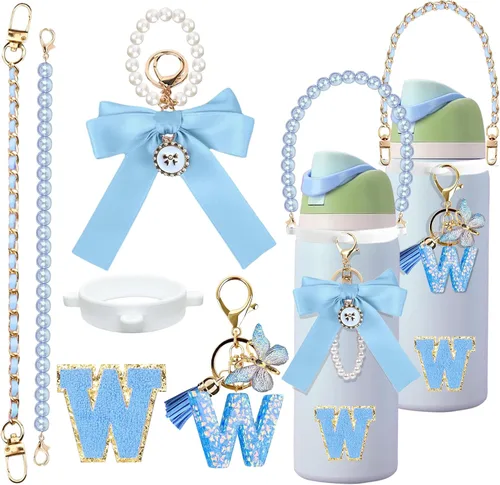 Vista 68 de 6 piezas de accesorios con letras para botella de agua Owala 24 oz 32 oz 40 oz, con lindos dijes iniciales y correa para el asa, compatible