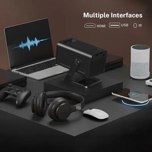 Vista 8 de Mini proyector 1080P 4K compatible con WiFi 6 y Bluetooth 5.4 Aplicaciones integradas Android 14 Auto Keystone Proyector portátil al aire libre