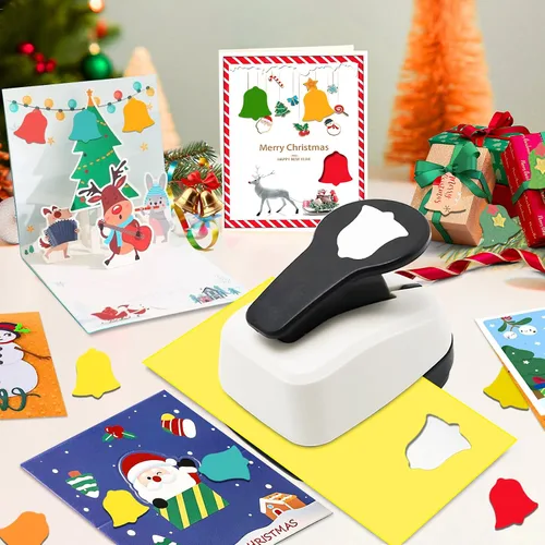 Vista 2 de Perforadora de Navidad de 1 pulgada, Perforadora de Campana para Manualidades de Papel, perforadora con forma de campana para manualidades