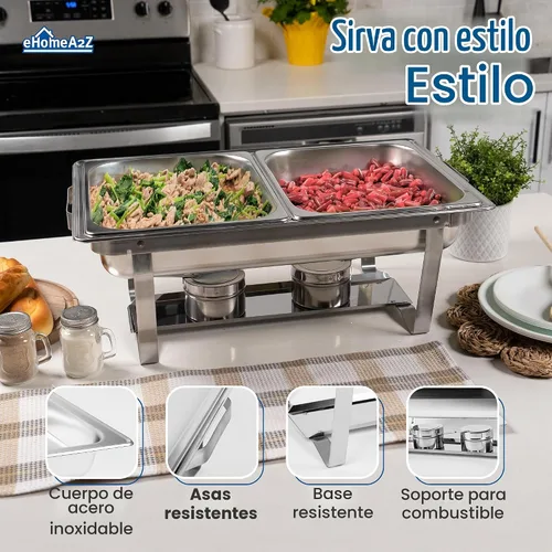Vista 4 de Juego de bufé de platos de roce (paquete de 4) Chafers 8QT buffet servidores y calentadores, servidores de roces con cubiertas, catering, chafer