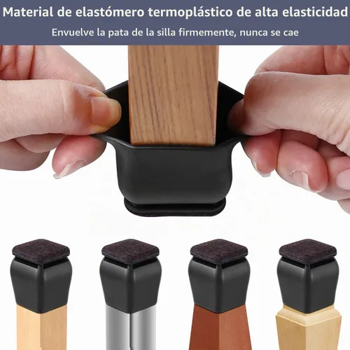 Vista 6 de Ezprotekt 24 protectores cuadrados de silicona para patas de silla para Negro