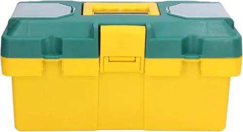 Vista 8 de Caja de herramientas de hardware, caja de herramientas de hardware portátil para coche con bandeja extraíble, caja de piezas pequeñas, amarillo