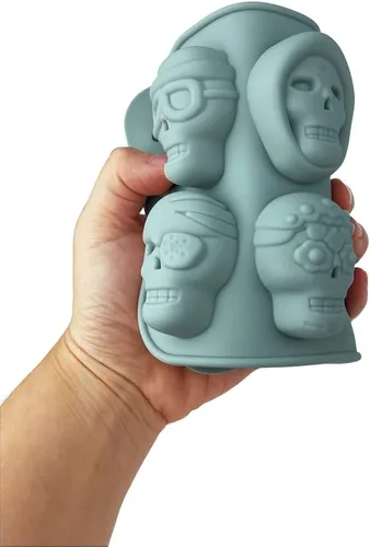 Vista 4 de Paquete de 2 moldes de silicona de calavera 3D con 8 cavidades con temática de calavera para hornear, herramienta de horneado para pastel