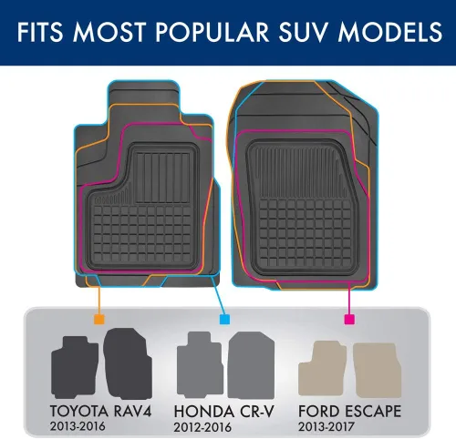 Vista 6 de BDK Performance FlexTough - Juego de 5 piezas de alfombrillas de goma para coche, delanteras y traseras, y forro de carga para coches, SUV