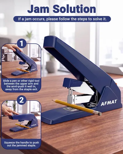 Vista 7 de AFMAT Engrapadora resistente ES18 - 100 hojas, 50% menos esfuerzo, más de Azul