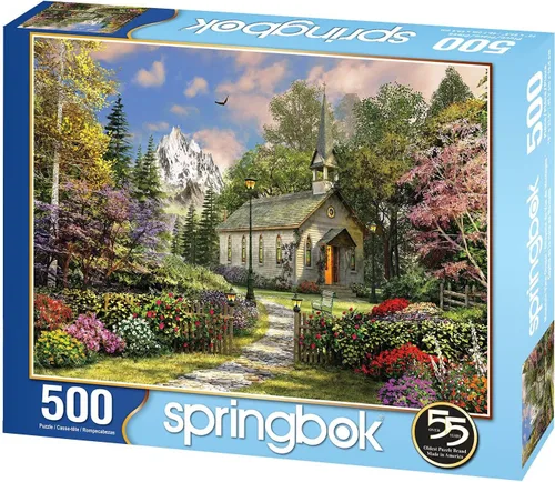 Vista 2 de Springbok 's - Rompecabezas de 500 piezas con capilla con vista a la montaña, fabricado en Estados Unidos Unique Cut Pieces, Made in USA