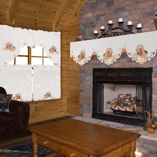 Vista 6 de Mantel bordado de pavo para decoración de vacaciones de Acción de Gracias (70 x 17 pulgadas)