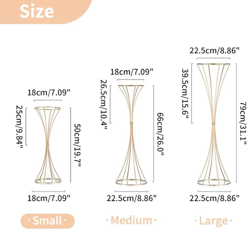 Vista 6 de NUPTIO 2 centros de mesa de boda para mesas, jarrón de trompeta de metal de 19.7 pulgadas de alto, jarrones dorados para centros de mesa, estante